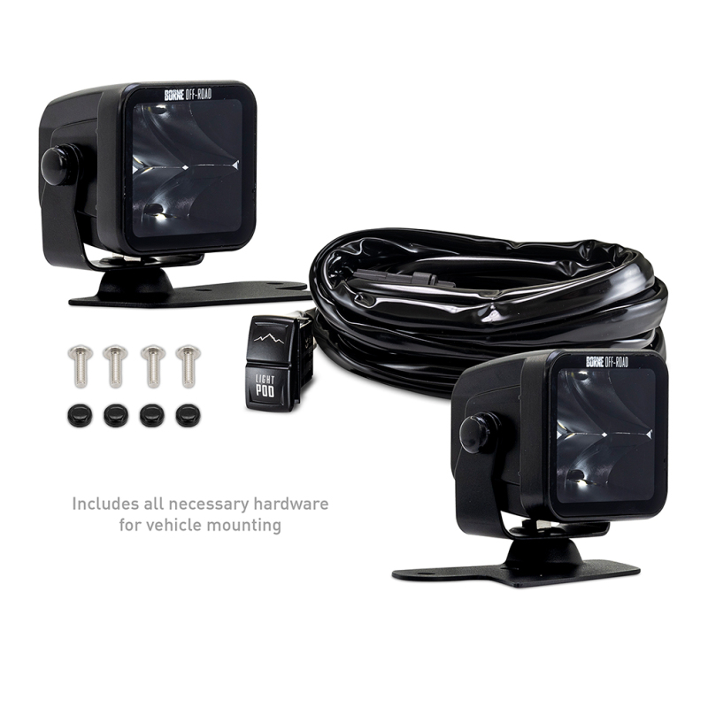 Ford Bronco Light Pods - Ditch - Borne Off-Road - 3x3 Spot Beam, 2-Piece - `21-`27